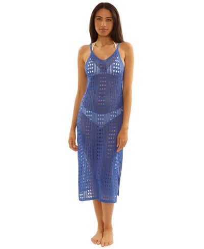 Becca Women's Crochet Scoop Neck Cover-up Dress In Blue