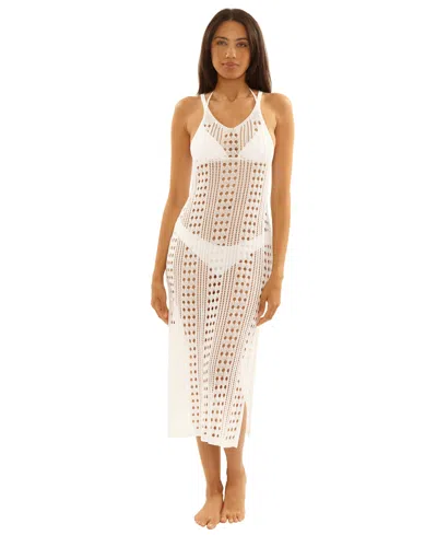 Becca Women's Crochet Scoop Neck Cover-up Dress In White