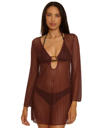 Becca Women's Crocheted Cover-up Dress In Brown