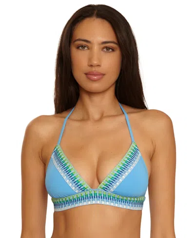 Becca Women's Fiesta Basket Weave Trim Hatler Top In Blue