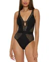 Becca Castaway Fishnet Plunge One-piece Swimsuit In Black