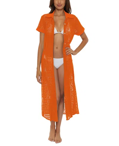 Becca Women's Gauzy Cotton Lace Shirtdress Swim Cover-up In Carrot