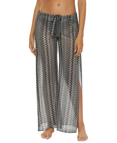 Becca Women's Granite Bay Crochet Split-leg Cover-up Pants In Black