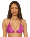 Becca Womens Liquid Metal Triangle Bikini Top Side Tie Bottoms In Pink