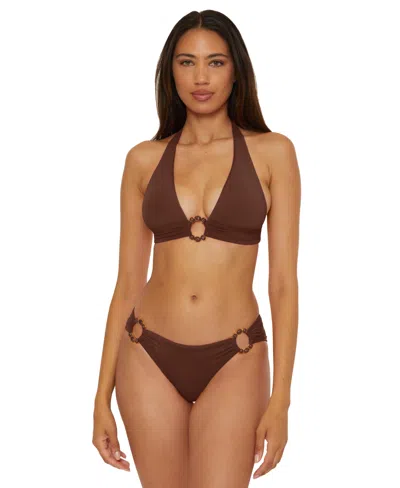 Becca Marble Canyon Ring Halter Bikini Top In Brown