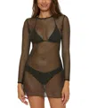 Becca Cozumel Long Sleeve Mesh Cover-up Tunic In Black