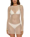 Becca Cozumel Long Sleeve Mesh Cover-up Tunic In Ecru
