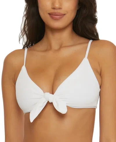 Becca Women's Modern Edge Convertible Ribbed Bikini Top In White