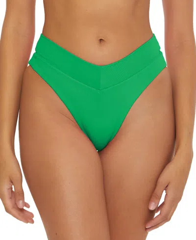 Becca Women's Modern Edge High-waist Ribbed Bikini Bottoms In Verde