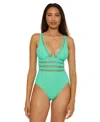 Becca Open Knit Inset One-piece Swimsuit In Aqua Sea Multi