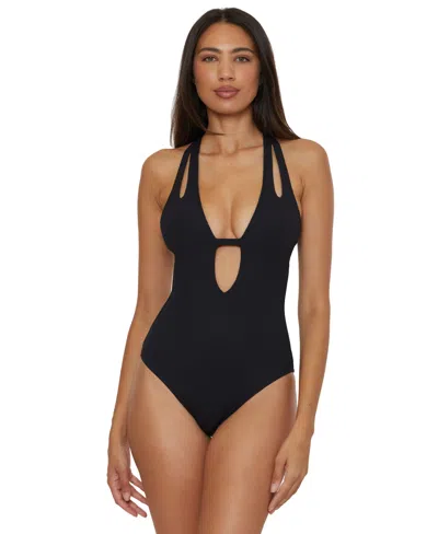 Becca Women's Modern Edge Textured Plunging-neck Swimsuit In Black