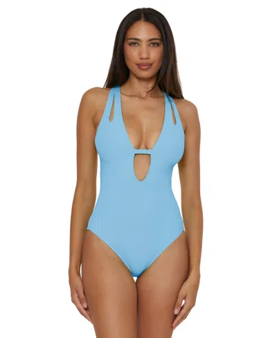 Becca Women's Modern Edge Textured Plunging-neck Swimsuit In Ice Blue