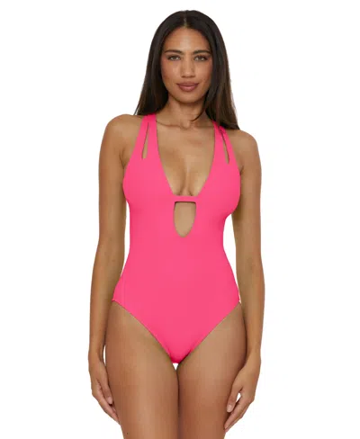 Becca Women's Modern Edge Textured Plunging-neck Swimsuit In Pink Glo