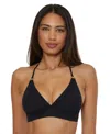 Becca Women's Modern Edge Textured Rib Halter Bikini Top In Black
