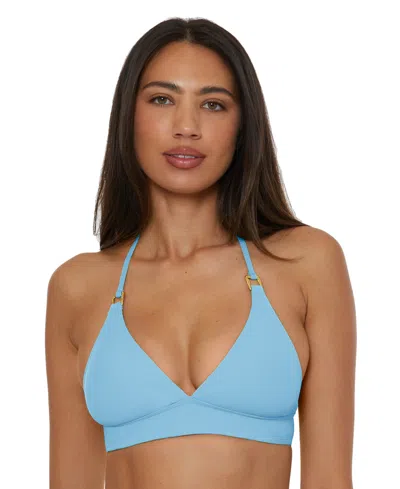 Becca Women's Modern Edge Textured Rib Halter Bikini Top In Ice Blue