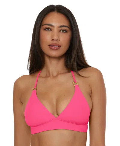 Becca Women's Modern Edge Textured Rib Halter Bikini Top In Pink Glo
