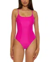 Becca Women's Monte Carlo Shiny Rib-knit One Piece Swimsuit In Azalea