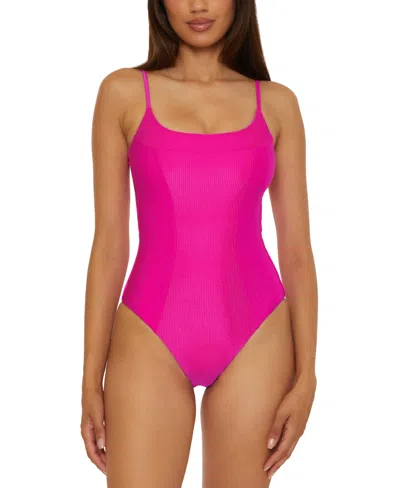 Becca Women's Monte Carlo Shiny Rib-knit One Piece Swimsuit In Azalea
