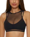 Becca Womens Muse Mesh Overlay Multi Way Bralette Bikini Top Mesh Inset Side Tie Bottoms In Black