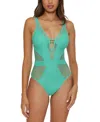 Becca Network Metallic Mesh One-piece Swimsuit In Bermuda