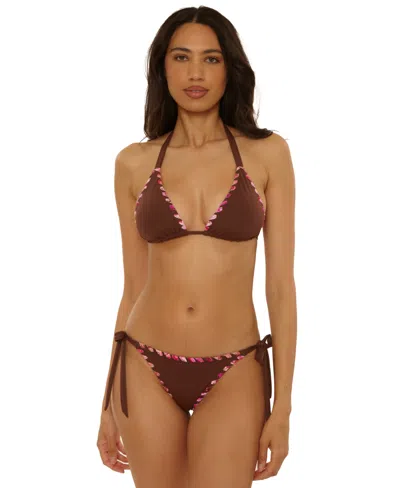 Becca Womens On The Edge Hand Looped Triangle Top Tie Side Bottoms In Brown