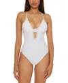 Becca Colette Rosette Plunge One-piece Swimsuit In White