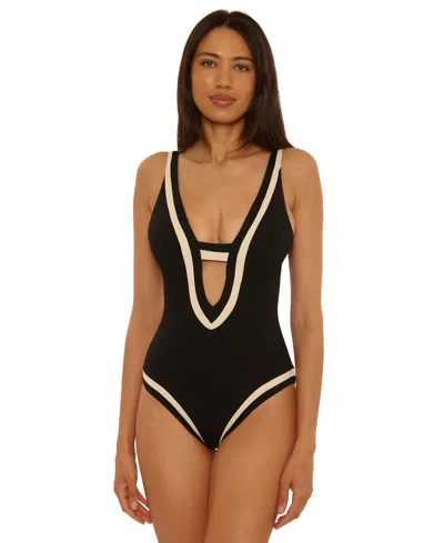 Becca Women's Rib Color-block One-piece Swimsuit In Black