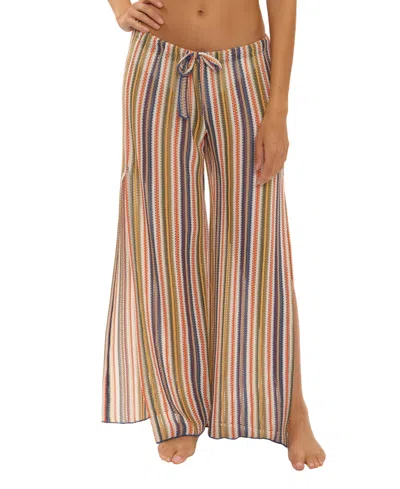 Becca Women's Seaside Stretch Crochet Split Leg Swim Cover-up Pants In Multi