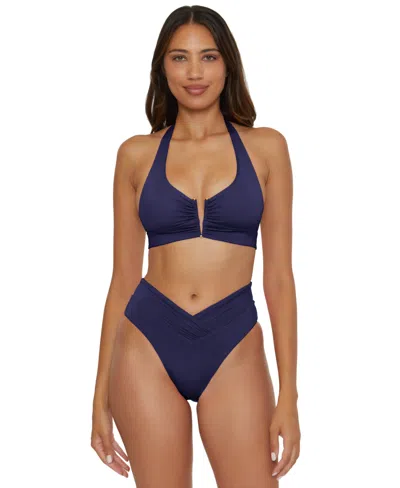 Becca Women's V-neck Halter Swim Top In Blue