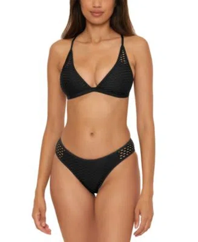 BECCA WOMENS CASTAWAY FISHNET BIKINI TOP HIPSTER BOTTOMS