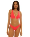 Becca Womens Color Code Maddison Wide Band Halter Top Shirred Back Hipster Bottoms In Red