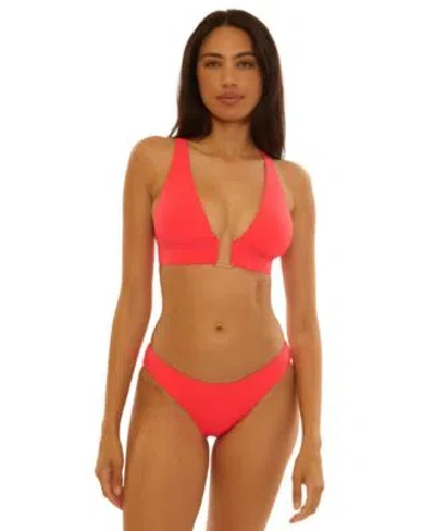 Becca Womens Color Code Maddison Wide Band Halter Top Shirred Back Hipster Bottoms In Red