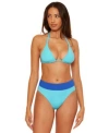 Becca Womens Color Code Reversible Triangle Bikini Top Color Code High Waist Reversible Bikini Bottoms In Blue