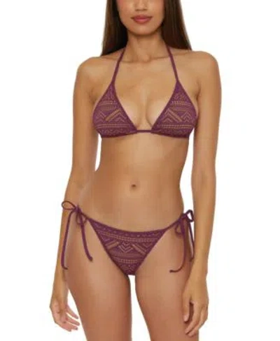 BECCA WOMENS COLOR PLAY CROCHET TRIANGLE BIKINI TOP SIDE TIE BOTTOMS