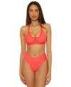 Becca Womens Connect Corset Lace Up Bikini Top High Waist Bottoms In Orange