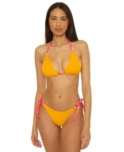 Becca Womens Copacabana Reversible Triangle Bikini Top Side Tie Bottoms In Yellow