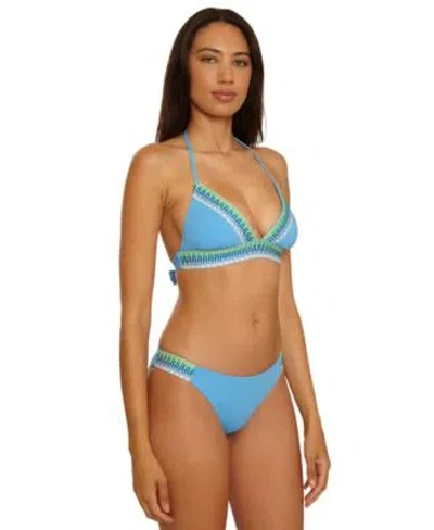 Becca Womens Fiesta Basket Weave Trim Hatler Top Bottoms In Blue