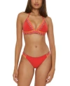 Becca Womens Fiesta Halter Bikini Top Side Tab Bottoms In Fire