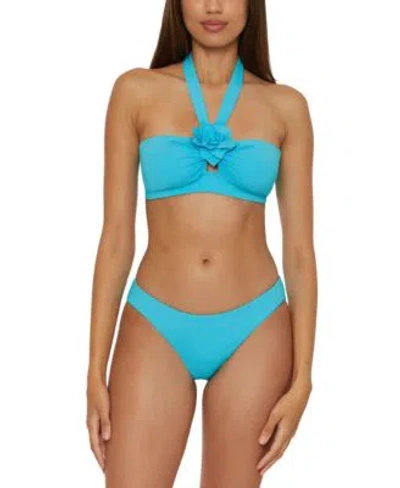 Becca Womens Garden Of Eden Multi Way Bikini Top Shirred Back Bottoms In Pool