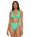 Becca Womens Modern Edge Bikini Top High Waist Bottoms In Aqua Sea Multi