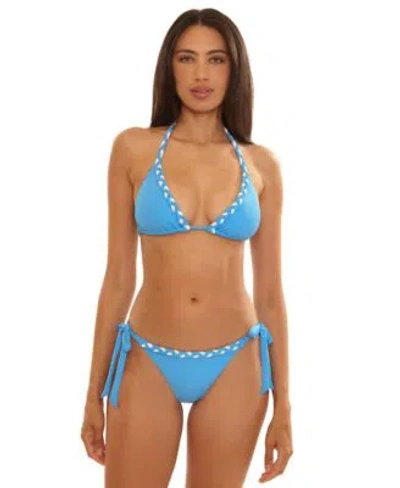Becca Womens Modern Edge Braided Triangle Bikini Top Rib Moderate Coverage Swim Bottoms In Blue