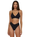 Becca Womens Modern Edge Halter Bikini Top High Waist Bottoms In Ice Blue