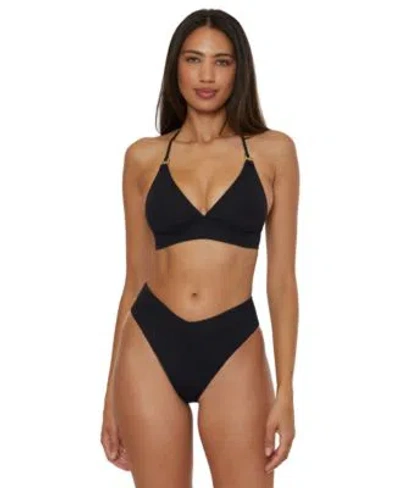 Becca Womens Modern Edge Halter Bikini Top High Waist Bottoms In Ice Blue