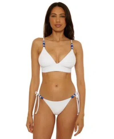 Becca Womens Modern Edge Rib Banded Bikini Top Tie Side Bikini Bottoms In White