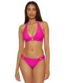 Becca Womens Monte Carlo Shiny Rib Bikini Top Hipster Bottoms In Azalea