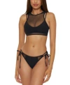 BECCA WOMENS MUSE MESH OVERLAY MULTI WAY BRALETTE BIKINI TOP MESH INSET SIDE TIE BOTTOMS
