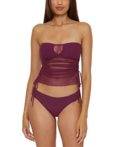 BECCA WOMENS MUSE MIXED MEDIA BANDEAU TANKINI TOP SIDE RUCHED BIKINI BOTTOMS