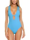 BECCA WOMENS PLUNGING STRAPPY ONE-PIECE SWIMSUIT