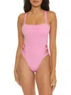 BECCA WOMENS SOLID NYLON ONE-PIECE SWIMSUIT
