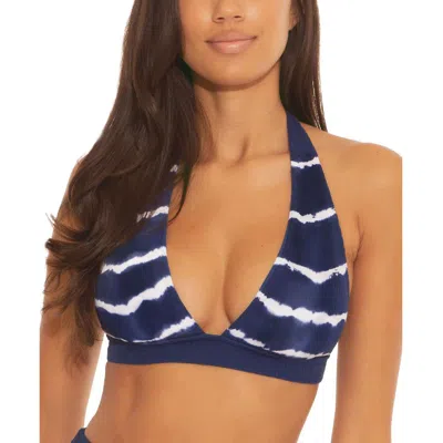 Becca Womens Striped Halter Swim Top Separates In Blue